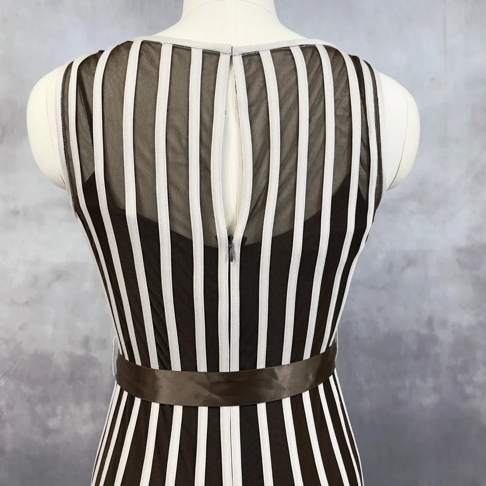 Xscape Striped Mesh Cocktail Dress Women Size 10 Flowy Sheer Evening‎ Whimsy
